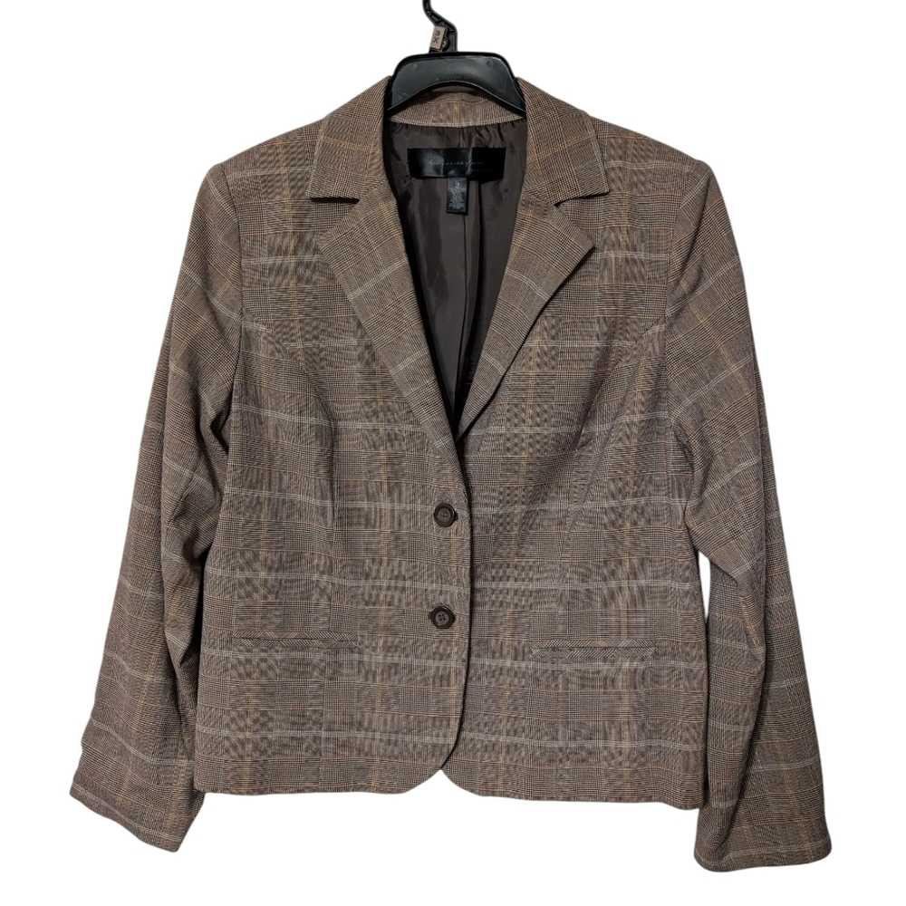 Apostrophe Dark Academia Brown Plaid‎ Button Down Business Casual Blazer Size 16